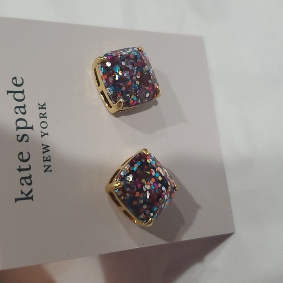 Kate Spade multicolored glitter confetti filled‎ cubic boxed stud earrings new - Picture 5 of 9